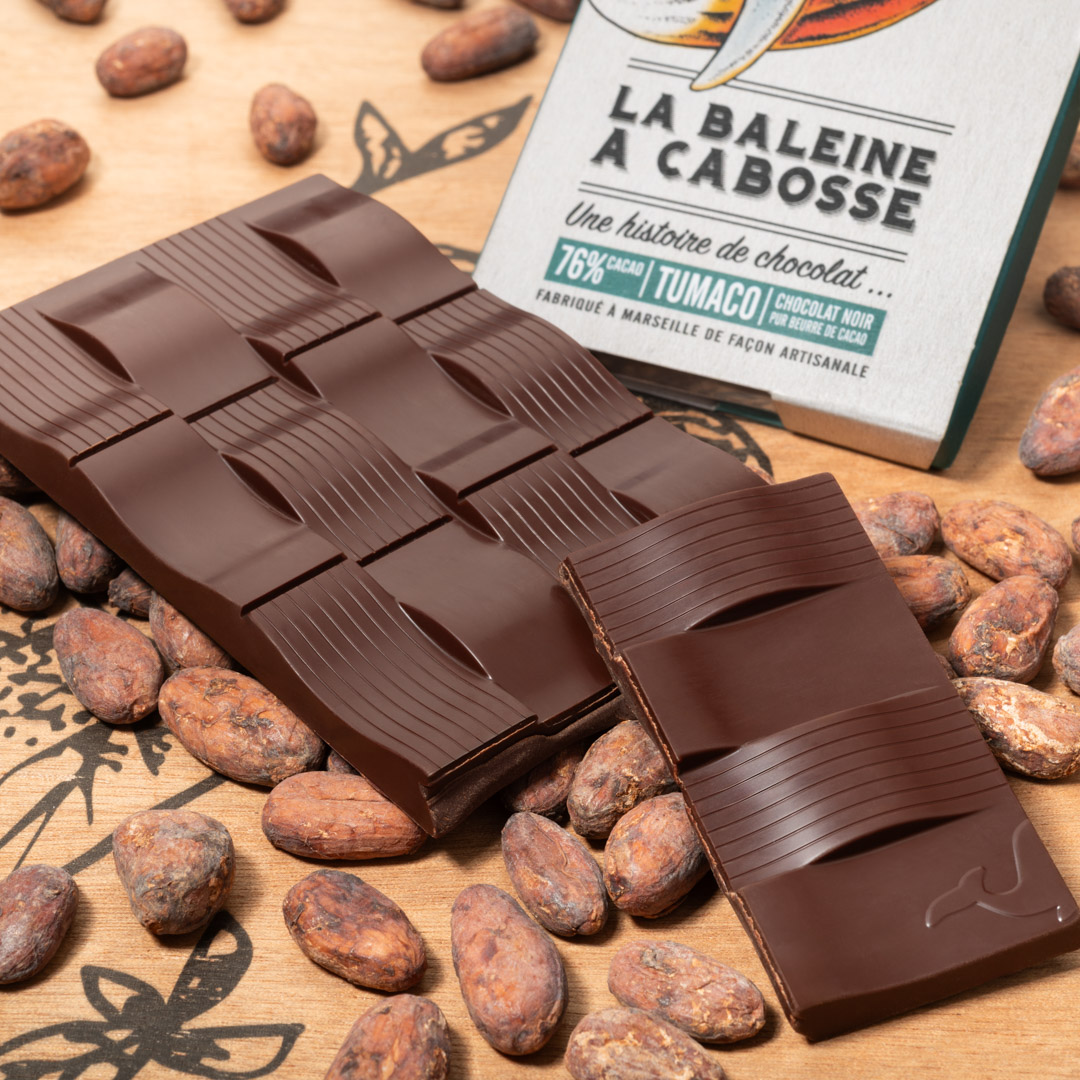 fèves de cacao de Tumaco et tablette de chocolat Colombie Tumaco 76% de La Baleine à Cabosse