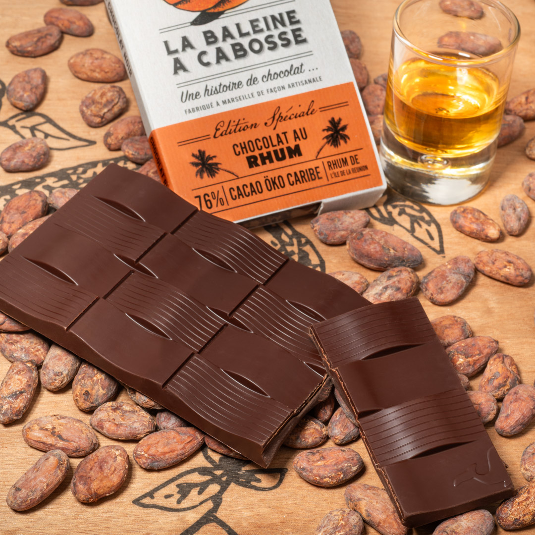 Tablette de chocolat noir au rhum de La Réunion 76%