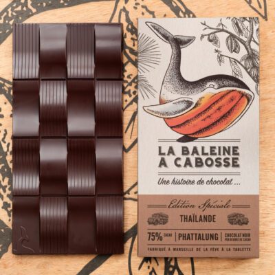 Chocolatier à Marseille - Chocolaterie artisanale La Baleine à cabosse 6 Tablette de chocolat noir Thaïlande Phatthalung 75%